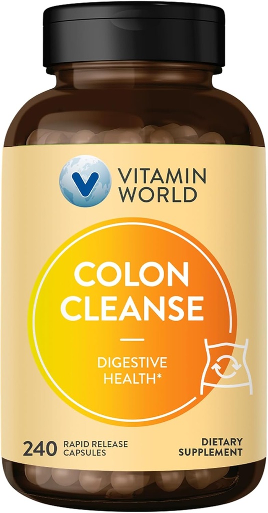 ויטמין World Colony ניקוי - 240 קפסולות, Gut Detox עם Psyllium Husk, Senna, Probiotics, Dietary Fiber & Herbal - תומך ב-Constipation Relief, Digestive Health & סדירות, Gluten-FreeFreebiotics, Gluten-FreeFree 1080