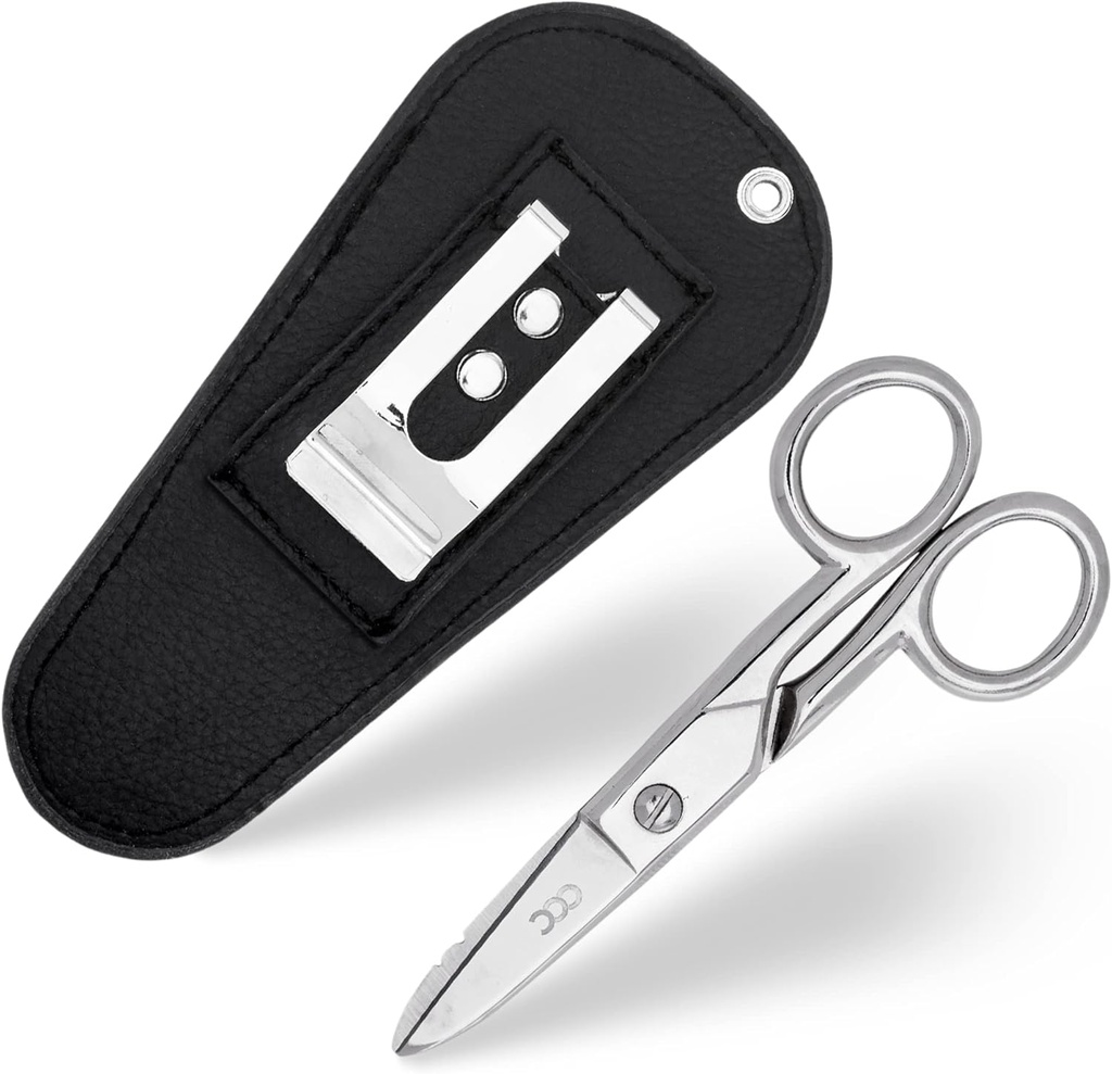مقصات كهربائية متعددة الأغراض مجهزة بمسدس " Leather Carrying Pouch - Heavy Duty Stainless Steel Electrical Shears With Stripping Notches, File " Scraper - Snips "