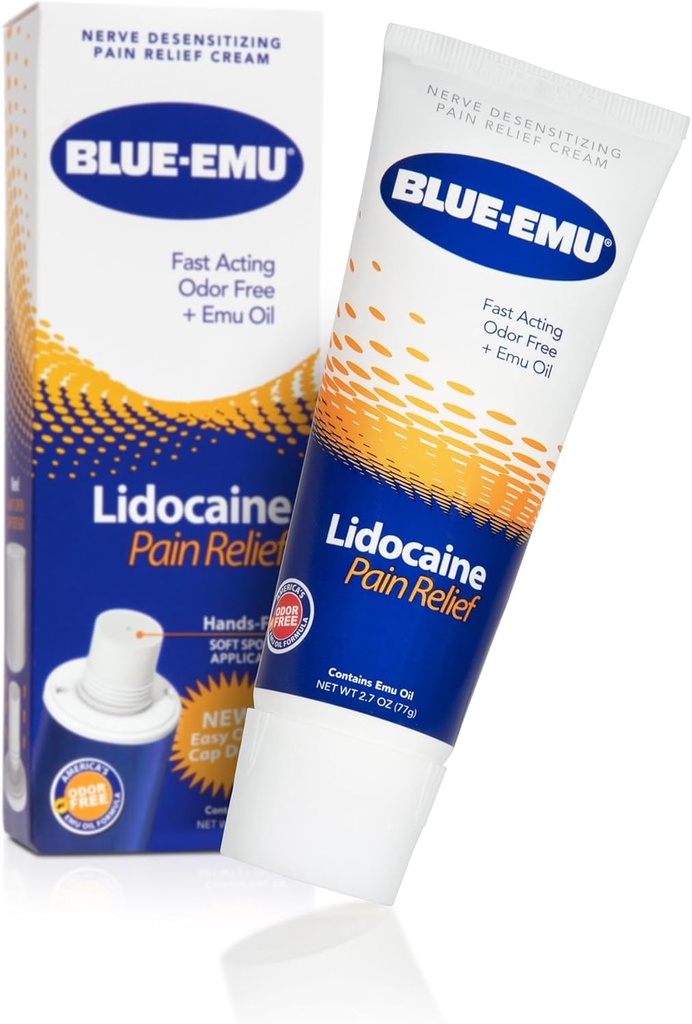 BLUE- EMU Lidocaine Pain Relief Cream for Fast, Nuring Relief, 2.7 Oz, 1 Pack