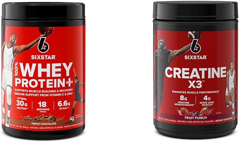 Six Star Elite Series 100% Whey חלבון פלוס משולש 1.8lbs US & Creatine אבקת Creatine X3 | Creatine HCl + Creatine Monohydrate אבקת