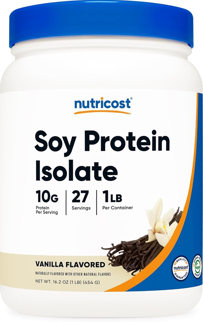 Nutricost Soy Protein Isolate Powder, 1 LB Vanilla - 10 Grams of Protein Per Serving, Vegan, GMO-Free & Gluten Free