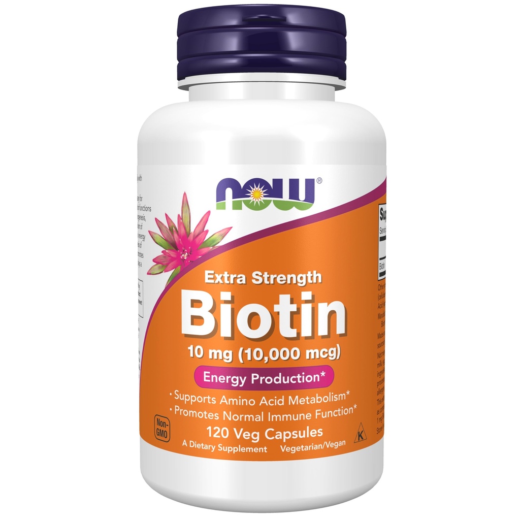 NOW Foods Supplements, Biotin 10 mg (10,000 mcg), Extra Strength, Energy Production*, 120 Veg Capsules