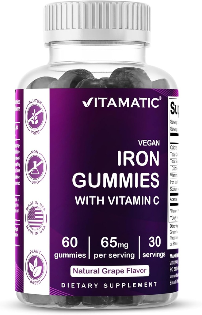 Vitamitic Iron 65 mg Gummies Supplement for Women & Men - 60 Vegan Gummies - Suuri maistaminen Iron Gummy Vitamiinit C-vitamiini (1)
