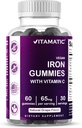 Vitamatic Iron 65 mg Gummies Supplement for kvinner og menn - 60 Vegan Gummies - Great Tasting Iron Gummy vitaminer med vitamin C (1)