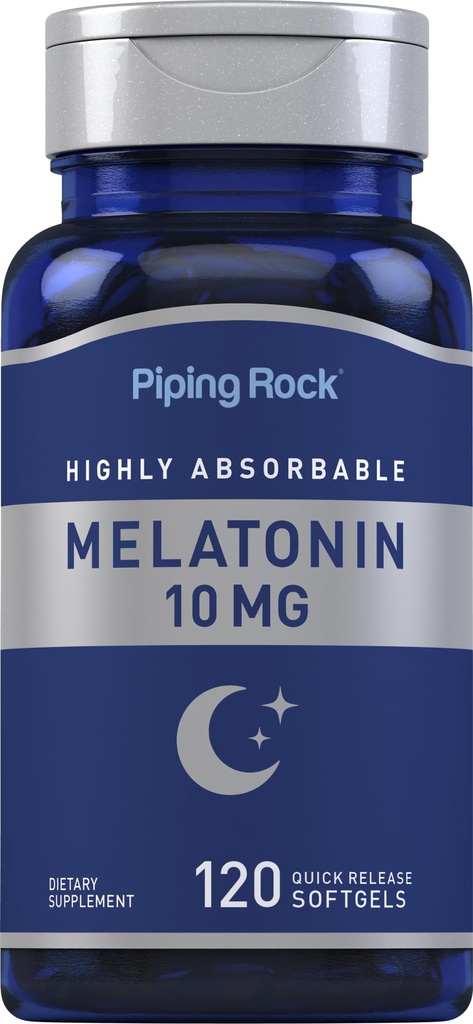 Piping Rock Melatonin 10mg | 120 Softgel Capsules | Quick Release Supplement | Highly Absorbable | Non-GMO, Gluten Free