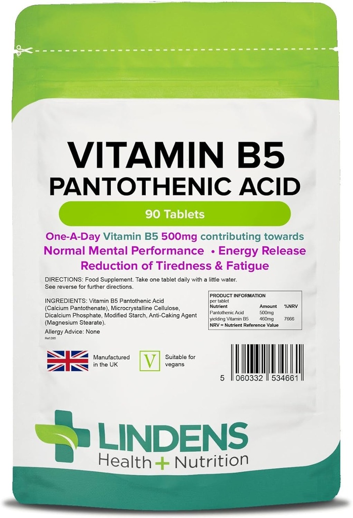 Lindens Bitamina B-5 B5 100 x 460mg Tablets (azido pantotheniko)