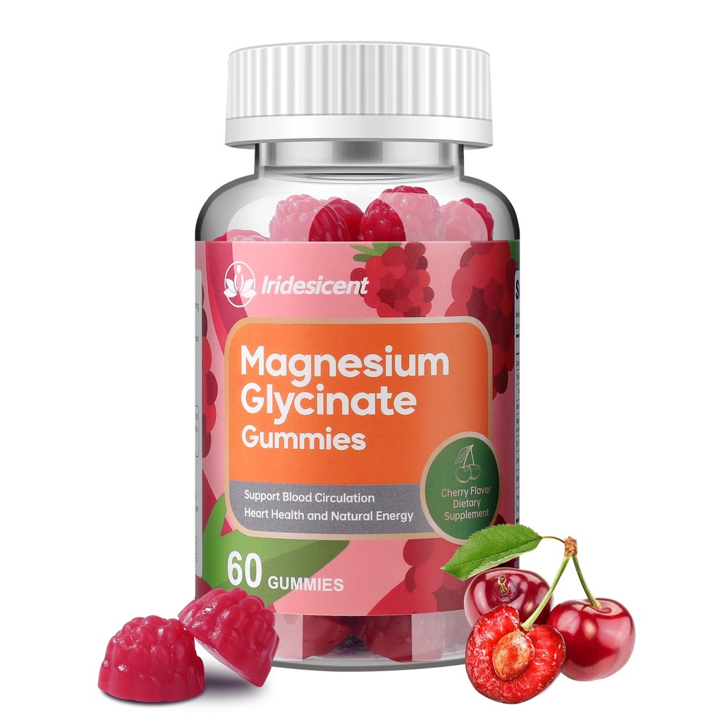 Magnesium Glycinate Gummies, Sugar Free Magnesium Supplement w/Ashwagandha, Zinc, Vegan Magnesium Glycinate Supplement for Adults - 60 Cherry Gummies