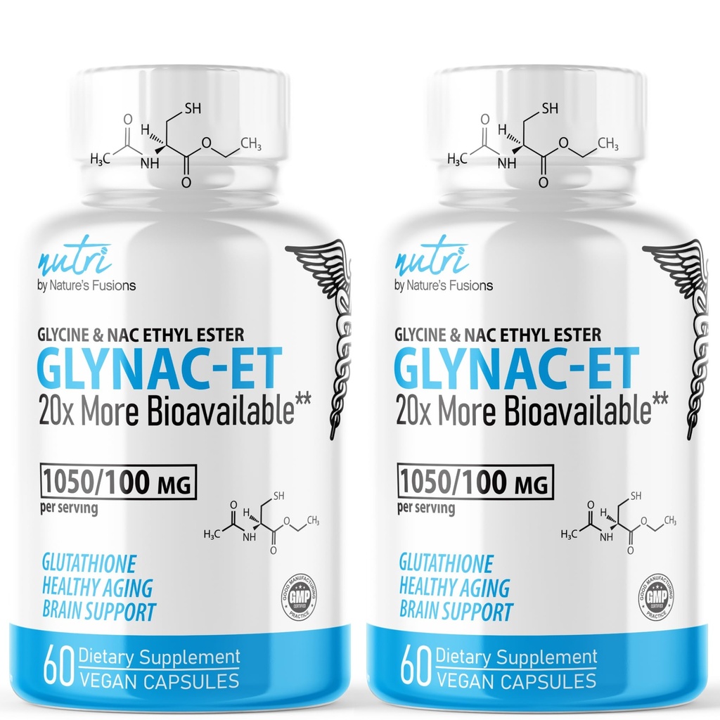 GlyNAC-ET NAC Supplement N-Acetyl Cysteine Ethyl Ester (Pack of 2) - 20x More Bioavailable Than GlyNAC - Glycine & N-acetylcysteine Ethyl Ester Anti Aging Supplement, Boost Glutathione (120 Capsules)