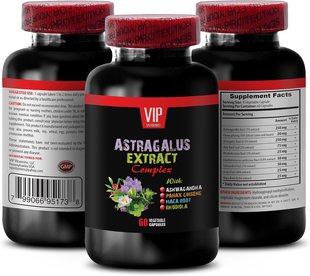 astragalus complex - ASTRAGALUS EXTRACT COMPLEX with Ashwagandha, Panax ginseng, Astragalus, Maca - holy basil capsules, astragalus immune support, astragalus extract capsules 1 Bottle 60 Capsules