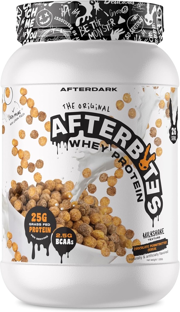 AFTERDARK AfterBites Whitey Protein Powder, 25 g Protein, 4.5g BCAA 's, Easy oldódás, Nincs mesterséges színezék vagy töltőanyag, izolátum fehérje, USA Made, 26 szerváció, Csokoládé Mogyoróvaj Gabona