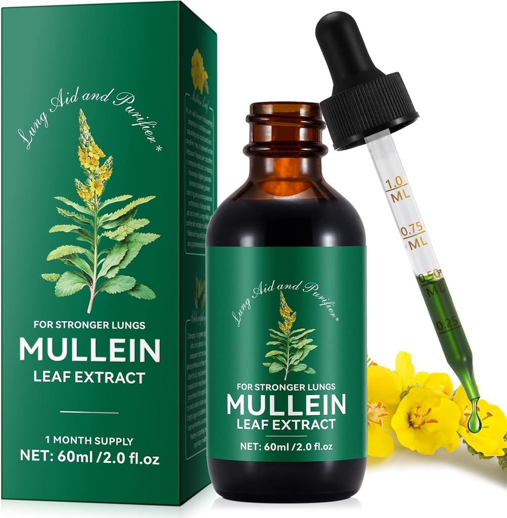 Mullein Drops for Lung, Mullein Leaf Tincture Drops 124; 2 fl oz)