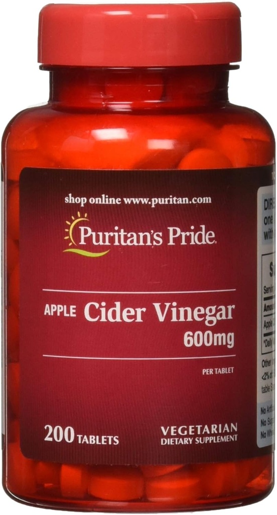 Puritan's Pride Apple Cider Essig 600 mg, Vegetarische Nahrungsergänzung, 6 Monate Versorgung, 200 Tabletten (Packing Mai Vary)