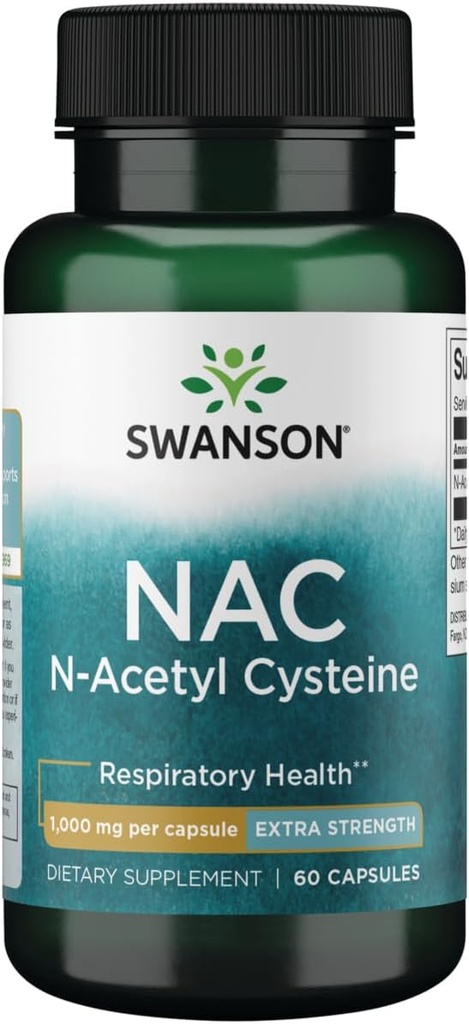 Swanson NAC N-Actyl Cysteine - Antioxidant anti-Aging Respitory Repatory - Hỗ trợ Amino acid phụ 1000 mg 60 Capsules