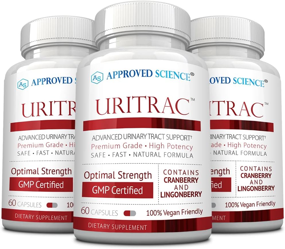 Утвержденный Science® UritracTM - UTI Support - Cranberry, D-Mannose, Lingonberry - Vegan Friendly - 60 капсул на бутылку - Упаковка 3