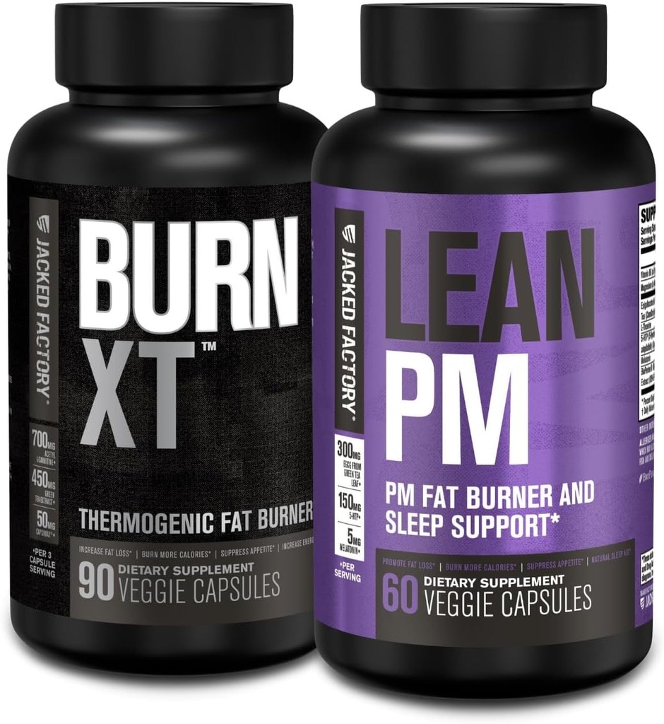 Tovarna Jacked Burn XT Termogenik Fat Burner - Apetite Supressive & Nootropic Energy Booster (90 Kapsule) & Lean PM hujšanje dodatek, podpora za spanje 