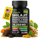 Shilajit and Ashwagandha Capsules, 8-in-1 Herbal Multivitamin for Men and Women, with Rhodiola Rosea, Ginseng, and Stinging Nettle, Shilajit for Men and Women