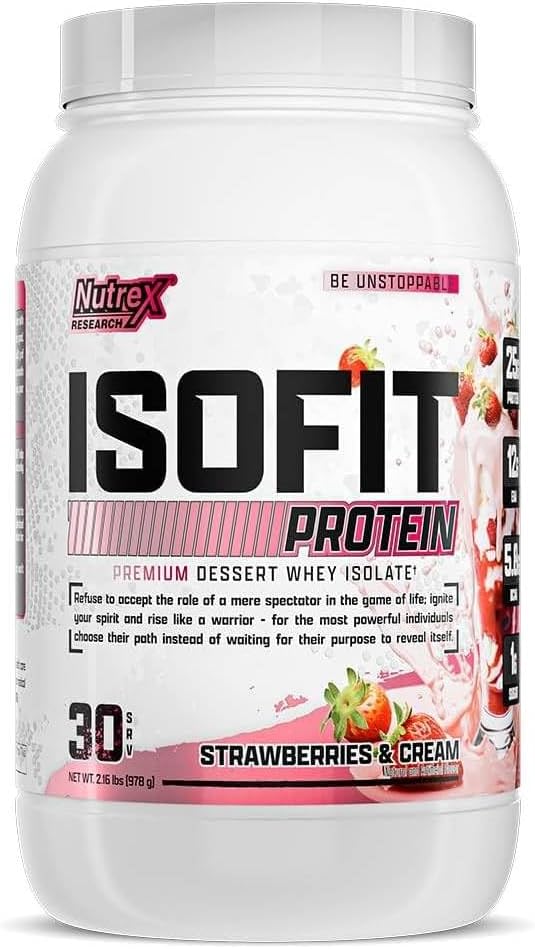 Nutrex Research IsoFit Srvátka Protein Powder Instantized 100% Srvátkový Protein Isolát (30 Servíry (Pack of 1), Jahody a smotana)