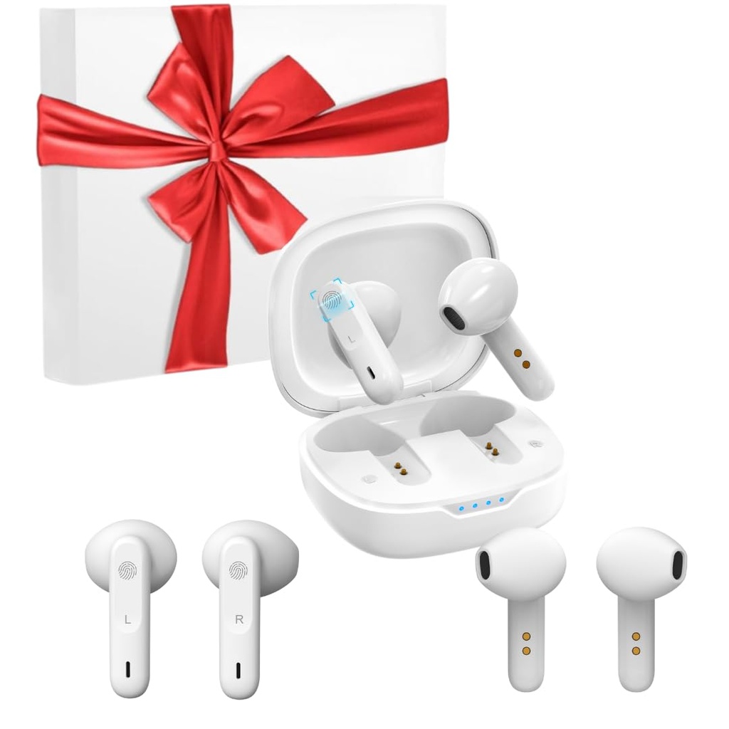 補聴器増幅器 | 高齢者向け聴覚アンプ | EZ HEARによる携帯充電ケース(ホワイト)による高齢者・大人向けノイズキャンセリング聴覚アンプで充電可能