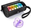 Punt d'icona completa PU Setmanal Pell  Organiser 2 Times A Dia 7 Dia Pasges del Dia Pill, Orgueter Portable amb grans comparacions per a la medicina, Metge, vitamina, suplementaris(Black/Rainbow)