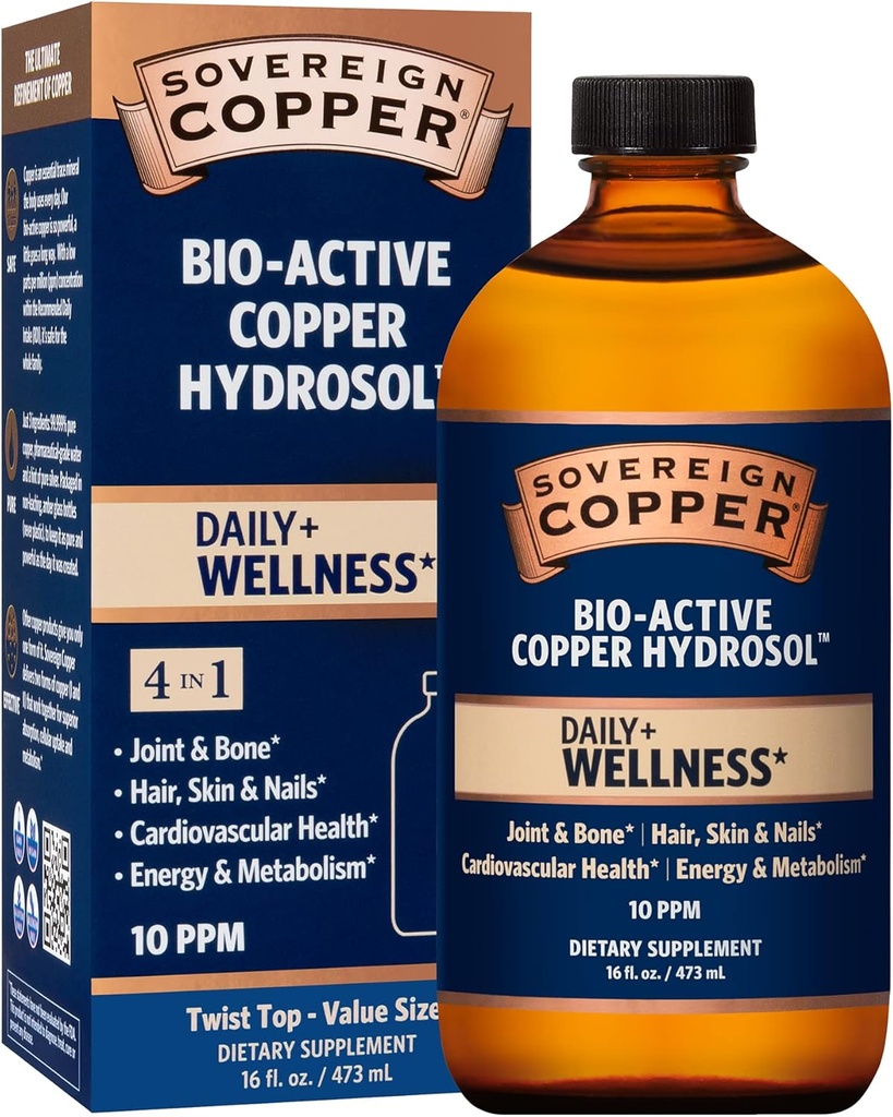 Κυρίαρχη Bio-Active Copper Hydrosol - Bioδιαθέσιμο συμπλήρωμα κολλοειδές χαλκού για ενήλικες και παιδιά με ασημί Hydrosol για ανοσοποιητική υποστήριξη, μαλλιά, δέρμα, και νύχια - 16 fl oz (473mL)