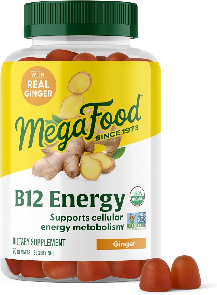 - Vegan - dengan Metil B12 Vitamin Energy Production - Ginger - Daily Vitamin B12 Supplemen - USDA Organik - 70 Gummies, 35 Servings
