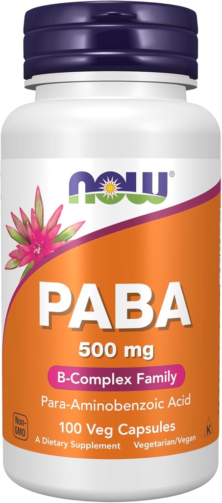 AHORA Suplementos, PABA (Para-Aminobenzoic Acid) 500 mg, B-Complex Familia, 100 cápsulas