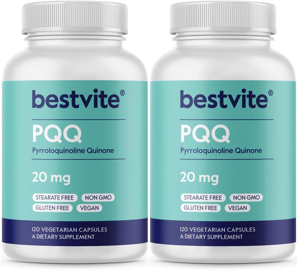 BESTVITE PQQ 20mg (Pyrroloquinoline Quinone) (240 vegetariska kapslar) (120 x 2) - No Stearates - Vegan - Non GMO - Gluten Free