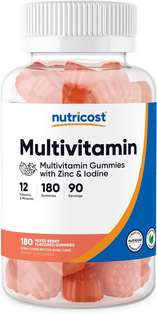 Nutricost Multivitamin Gunts, 180 Gambes (Mixed Berry Flavored) - 90 Serv, Guten Free, No-GMO i Vegetarian Amithly
