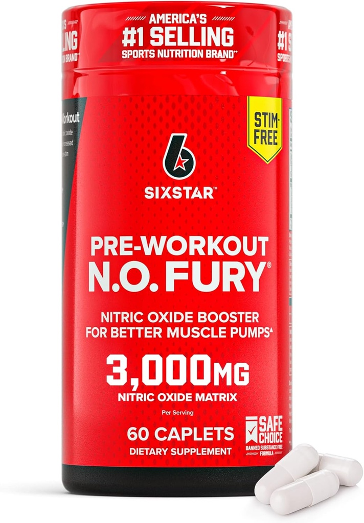 Six Star Nitric Oxid Ergänzungen für Männer & Frauen, Muskelaufbau (60 Count) - Nitric Oxid Booster Pillen Muskelpumpe Pre Workout Supplement - Sporternährung für Muskelaufbau, Kraft & Energie