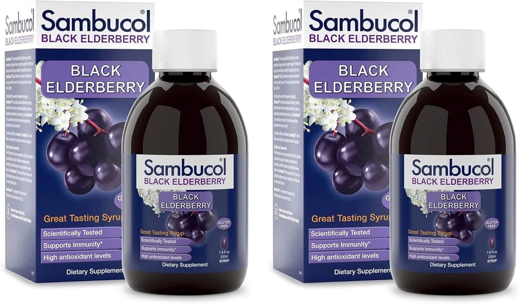 Sambucol Black Elderberry Syrup - Sambucus Elderberry Syrup, Black Elder Liquidberry, Immune Support, High Antioxidants, Gluten Free - Original Formula, 7,8 Fl Oz (Paque de 2)