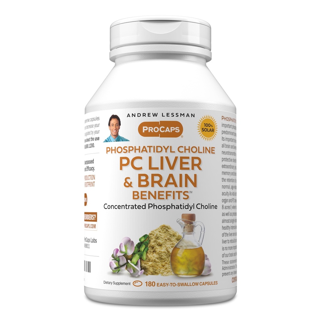 ANDREW LESSMAN PC Liver and Brain Benefits 180 Softgels - Phosphatidyl Choline, Most Important Building Block for Healthy Liver and Brain Structure, Function. No Additives. Easy to Swallow Softgels