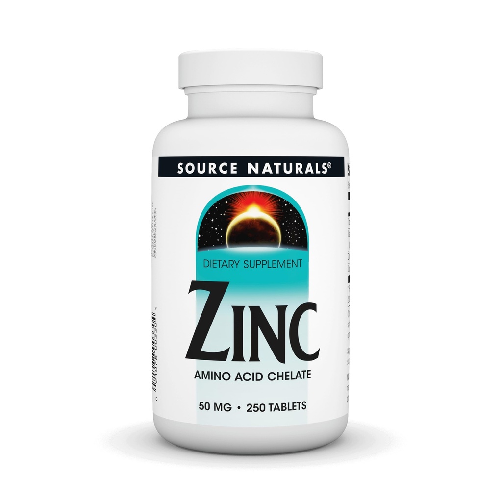 Source Naturals Zinc, Amino Acid Chelate - Dietary Supplement - 50 mg - 250 Tablets