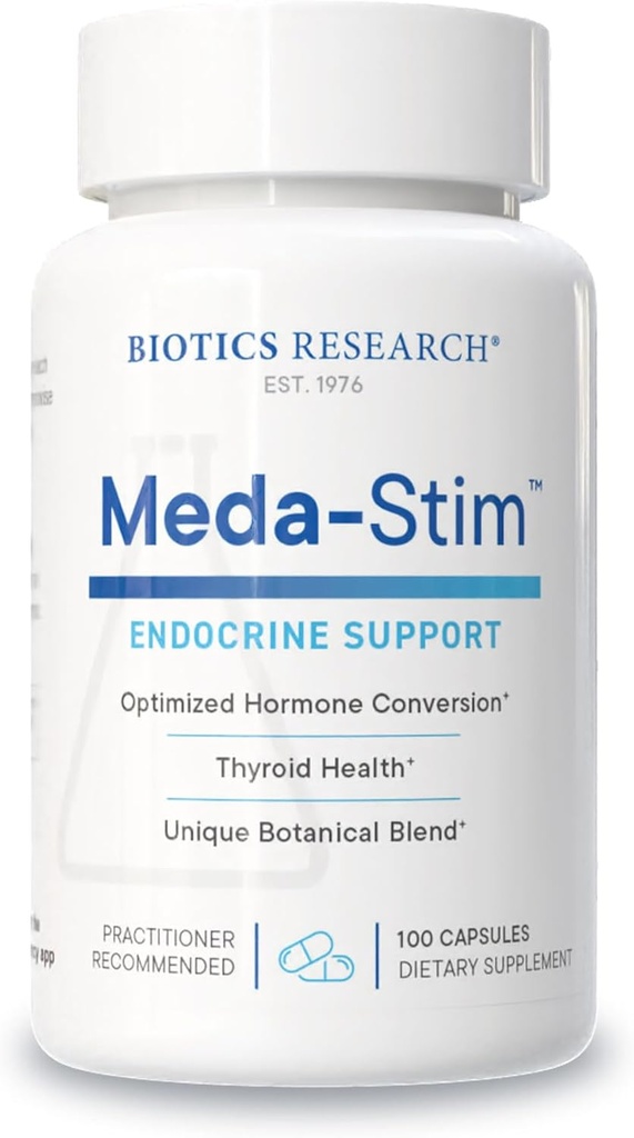 Biotics Research Meda Stim Support Endokrine Function, Nutritional Support for the Thyroid Gland, Health T3, T4, Thyroksin Levels, Metabolic Health, Vsebuje jodin, selen, magnezij, 100 kapsul