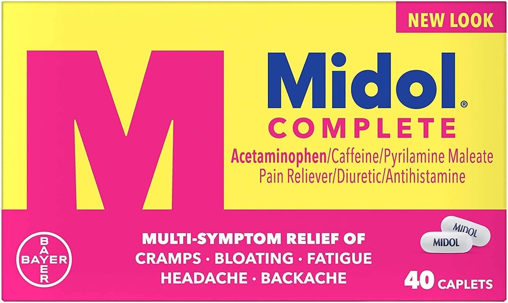 Midol Kompletní Menstrual Pain Relief Caplets s acetaminophen pro Menstrual Symptom Relief - 40 Počet (balení po 3)