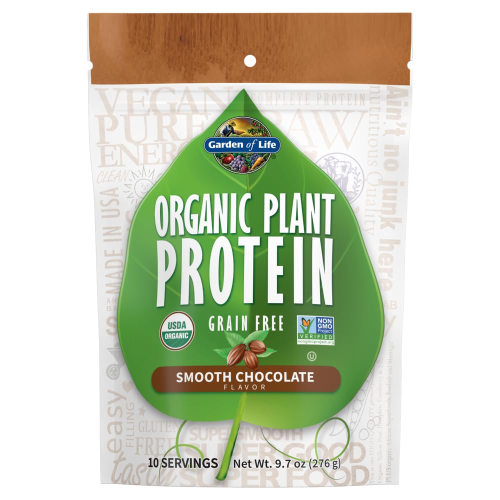 Garden of Life Organic Plant Protein Chocolate Flavor Protein Powder with Probiotics & Enzymes – Plant Based Powder, Amino Acids, Non-GMO, Grain-Free, Gluten-Free, Vegan, 10 Servings