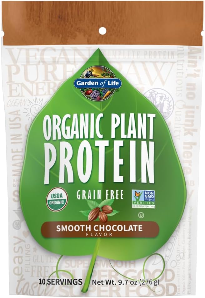 Garden of Life Organic Plant Protein Smooth Chocolate Powder, 10 Servings - Веган, Grain Free & Gluten Free Plant Based Shake with 1 Billion CFU Probiotics & Enzymes, 15g Protein