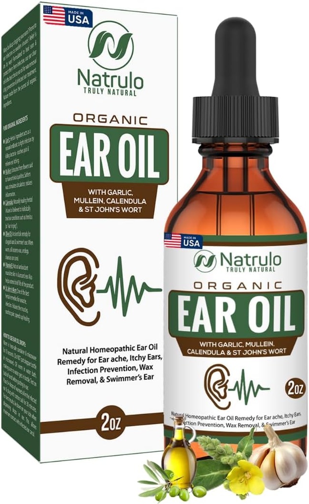 عضوي Ear Oil for Ear Infection - Natural Eardrops for Ear Pain, Swimmer " Wax Removal - Kids, Adults, baby ' Dog Earache Remedy - Ear drops with Mullein, Garlic made in USA