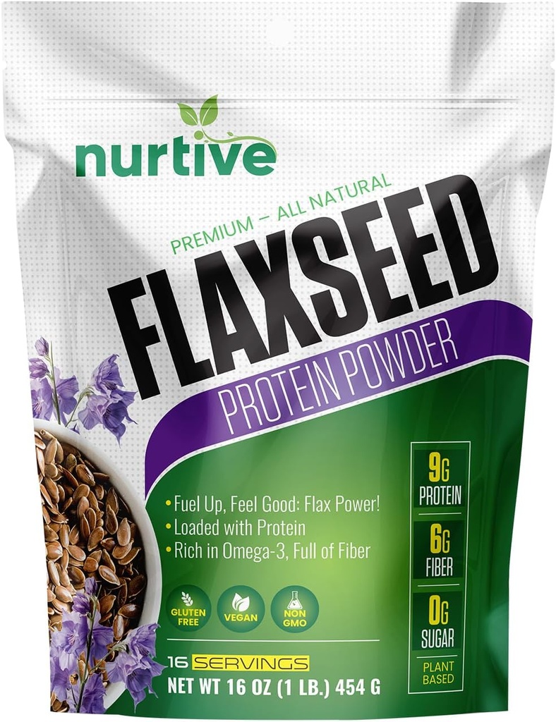 Flaxseed Protein Powder - Plant- based, Rich in Omega-3 and Antioxidants - Ideální pro post- Workout Recovery - Nutritional Boost pro Smoothies & Baking - Non- GMO & Gluten- Free (16 oz / 454g)
