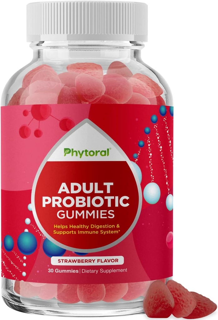 성인을위한 건강한 Gut Probiotic Gummies - Gut Health Upset Stomach Relief 및 Immune 지원을위한 유기 Probiotics - 여성과 남성을위한 소화성 건강 Chewable Probiotic Gummies - 5 억 CFU