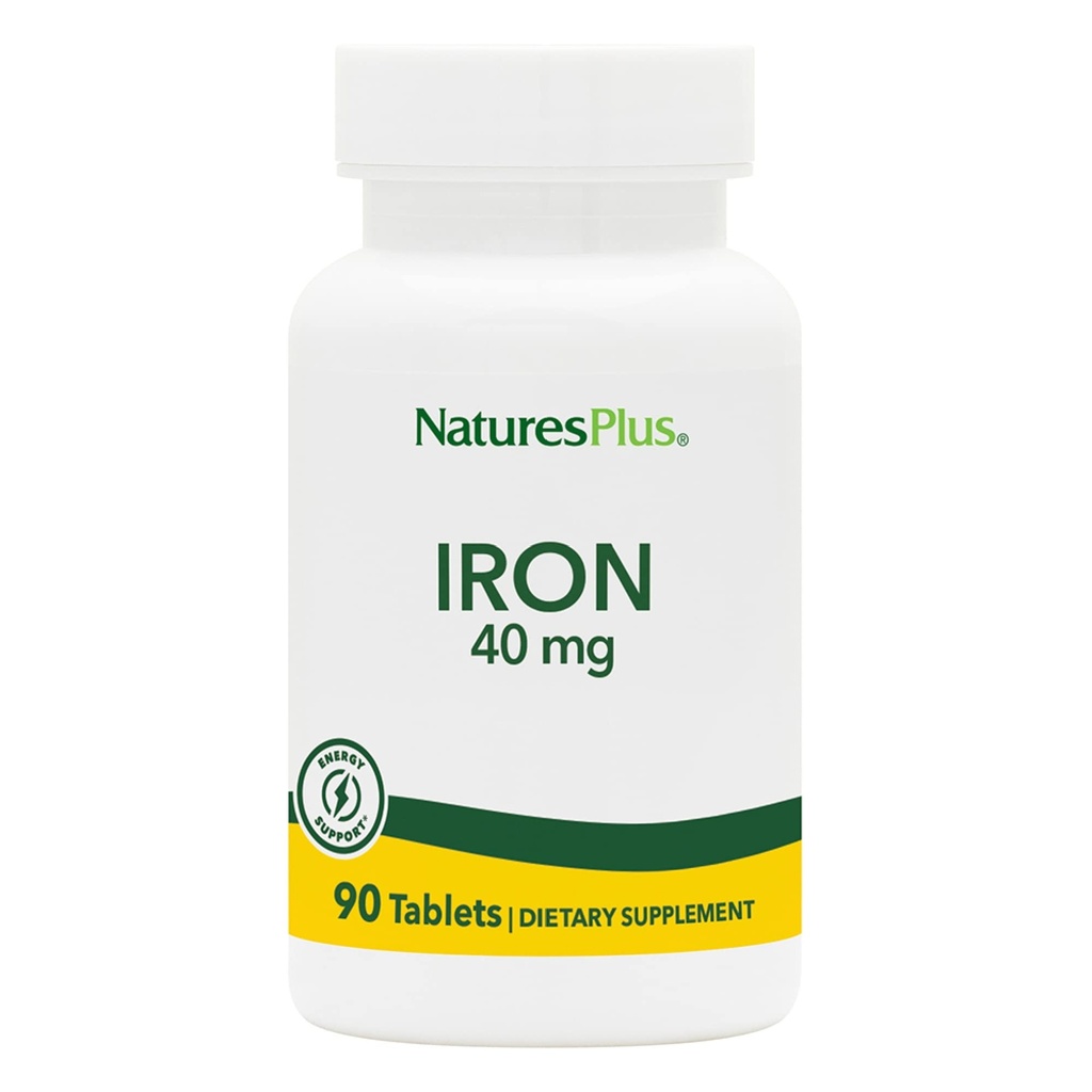 NaturesPlus Iron - 40 mg, 90 Tablets - Vegetarian, Gluten Free - 45 Servings