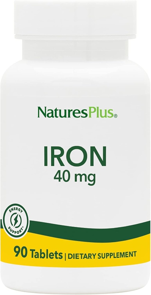 NaturesPlus Iron - 40 mg, 90 Tablets - Vegetariano, Gluten Gratis - 45 Servings