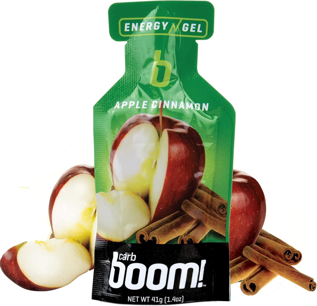 Boom Nutrition - Carb Boom Energy Gel - Fruited - Flavored Energy Gels - Workout Gel - Energy Gel - Menjalankan Gel Natural Energy - Apple Cinnamon (24 Pack)