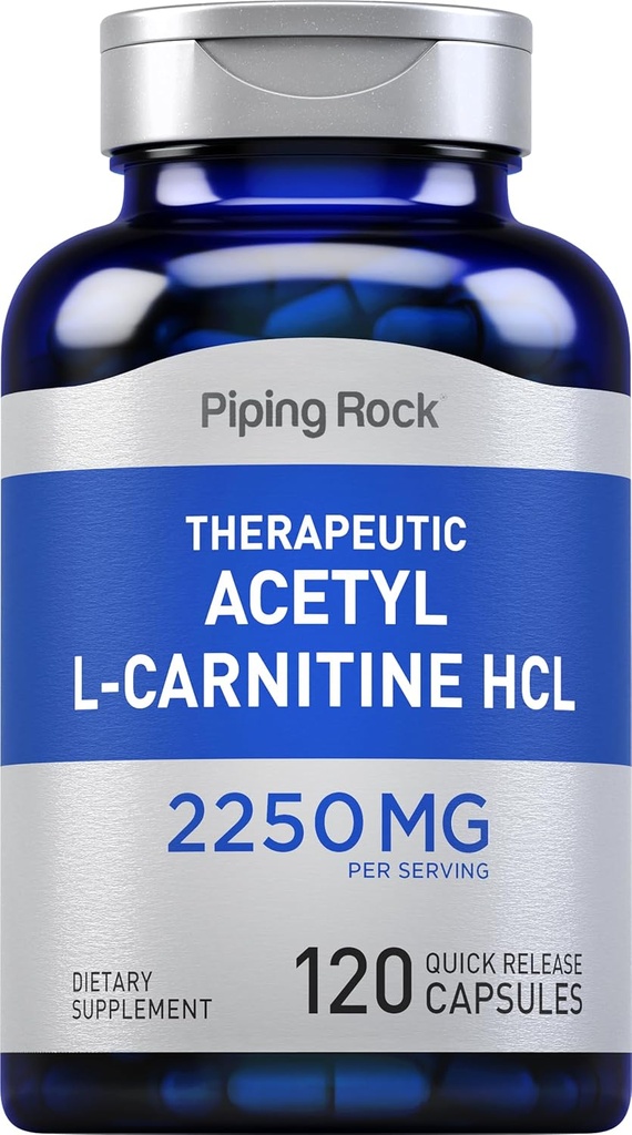 Piping rock Acetil L-karnitīns HCL - 2250mg - 120 Kapsulas - terapeitisks papildinājums - ne-GMO, bez lipekļa