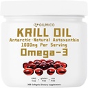 Antarctic Krill Oil Supplement, Rich i Omega-3s EPA, DHA & Astaxanthin, 1000mg Per Servering, Supplement för hjärta och immunitet, 300 Soft-Gels