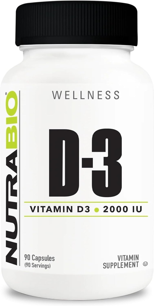 NutraBio Vitamin D (2000 IE), Immune Support - 90 Vegetabiliska kapslar