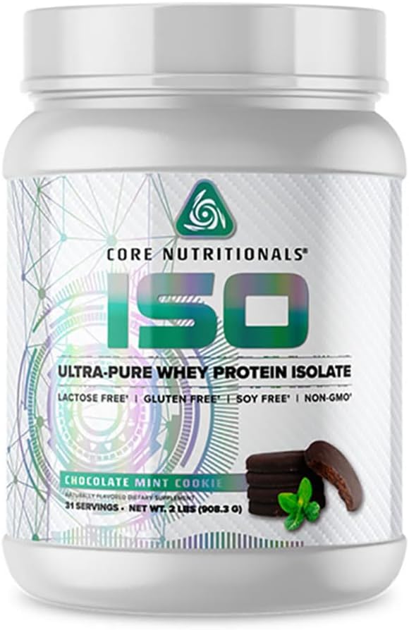 Core Nutritionals Iso Whey Protein izolát 124; Laktosa, gluten, & Soy Free Clotter124; 100% Micro filtrovaný, studená lisovaná 124; 25g protein cotter124; 2 libry (čokoládová sušenka)