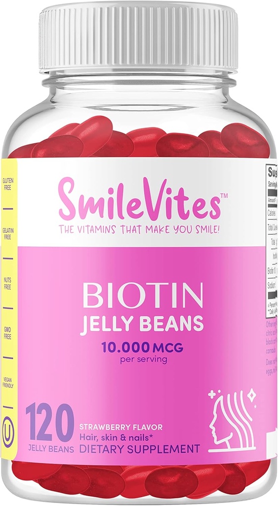 Heartland Pharma Biotin 10.000 MGC Jelly Beans | Saç, Skin & Nails Desteği | Vegan, Gluten-Free, Non-GMO & Kosher Friendly | Strawberry Flavor | 120