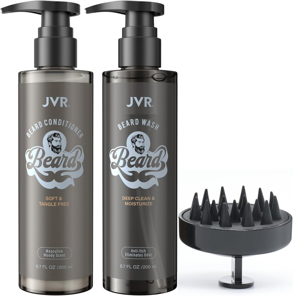 JVR Beard Wash e acondicionador de barba para homes, Shampoo Cleanse Beard e Reduce Frizz, Soften & Strengthens, Organic with Coconut, Aloe, Provides Shine for Dry & Coarse Beard Beard Care (6.7oz)