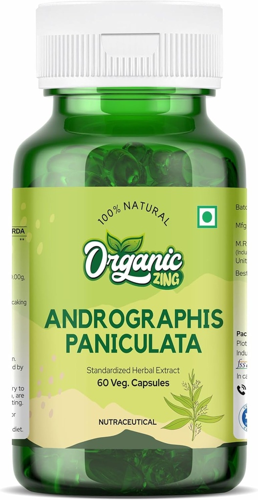 Organic ZING Andrographolide Supplement - Extracted from Andrographis paniculata - Vegan & Gluten-Free - 60 Capsules, 400mg Each