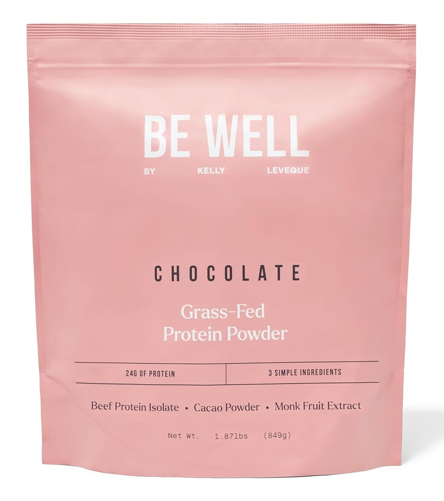 Be Well by Kelly Chocolate Grass- Fed Hovězí Protein Powder, 24G of Protein & 1G Net Carbs (3 ingredience, 30 Servings) 9 Amino Acids + 3 BCAAs No Soy, No Dairy, Stevia- Free, No Sugar Added 1.87lb 849g